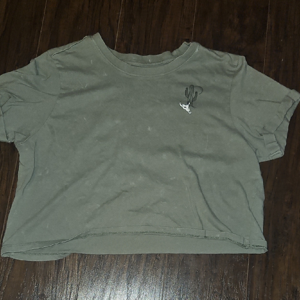 Green Cropped T-Shirt with Cactus Design